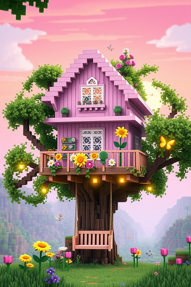 charming pastel colored treehouse retreat