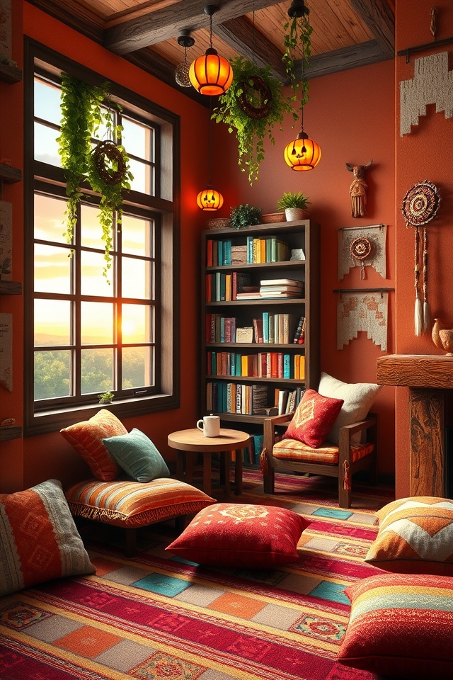 colorful cozy reading nook