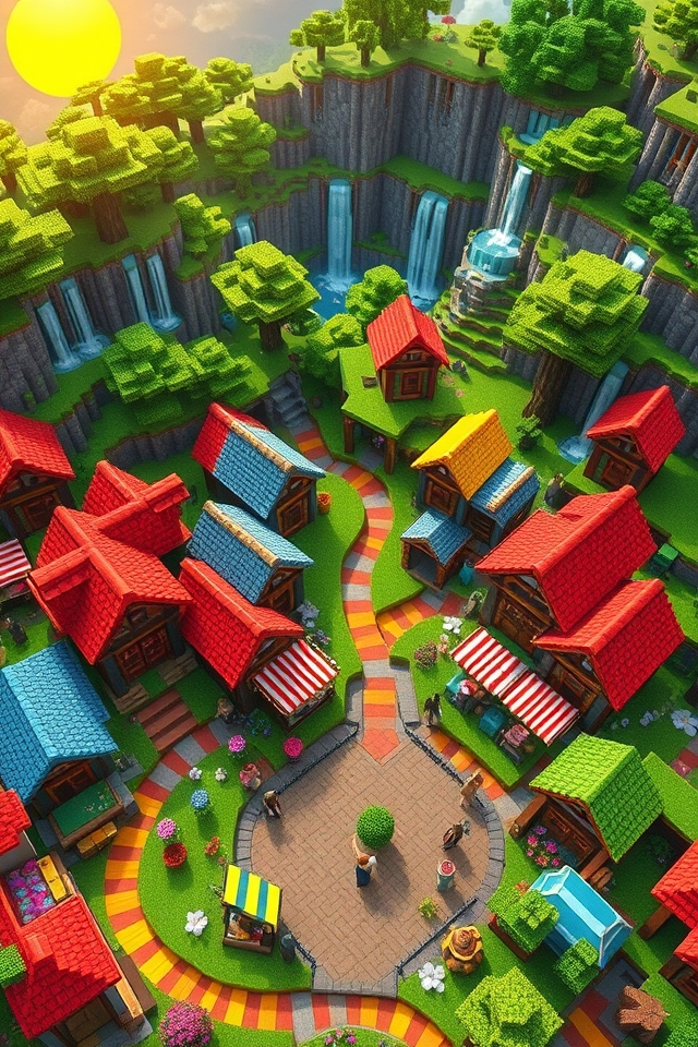 colorful village building materials