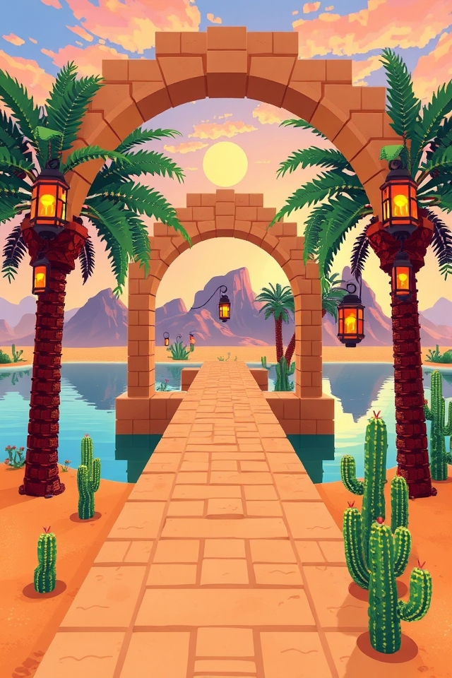 desert bridge with palm trees