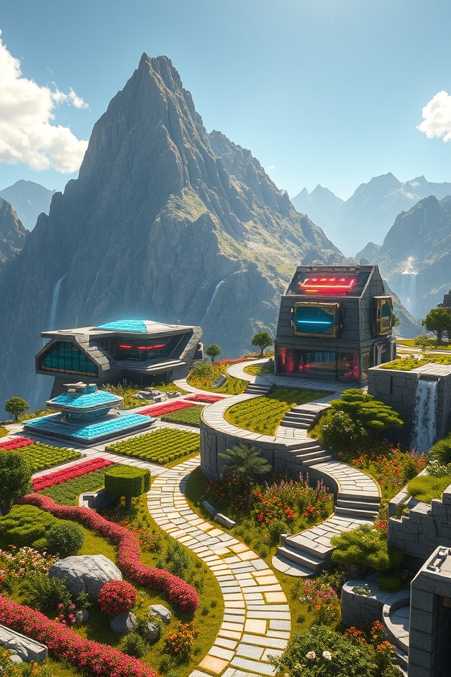 futuristic mountain base construction