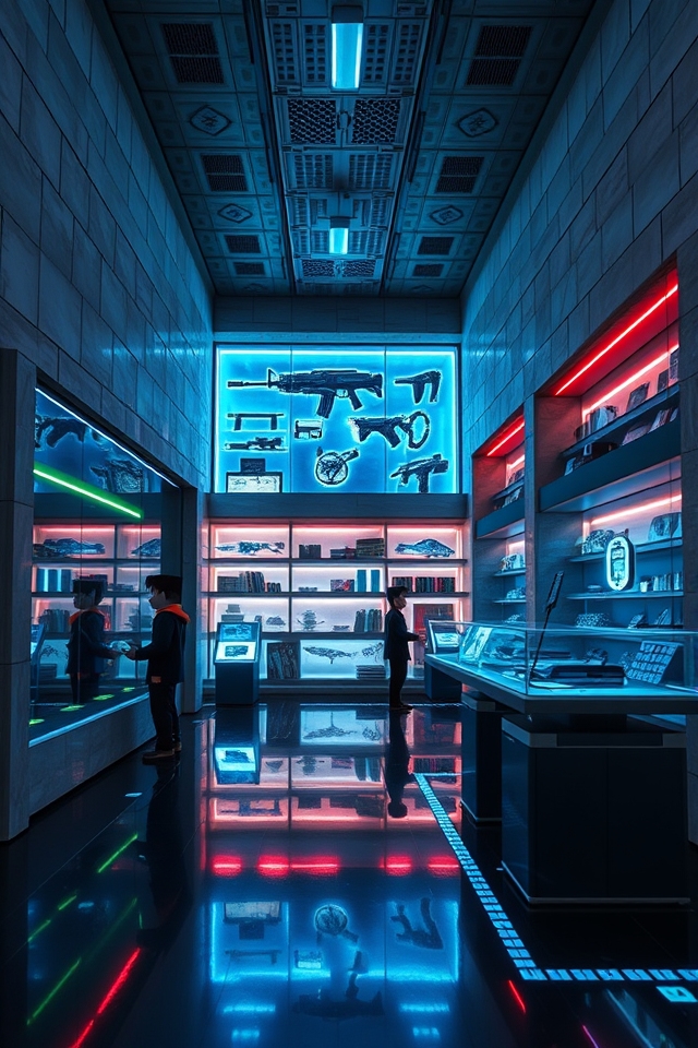 futuristic neon tech store