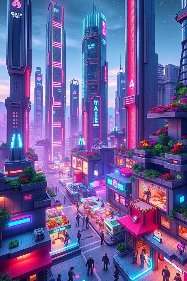 glowing metallic futuristic town
