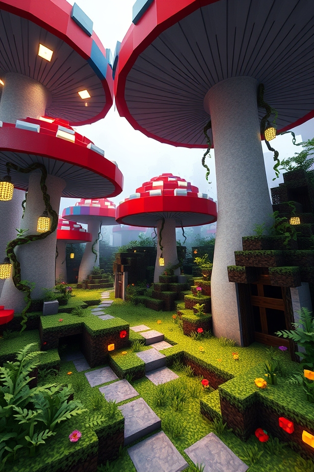 glowing oversized mushroom alcoves