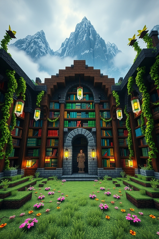 majestic library amidst mountains