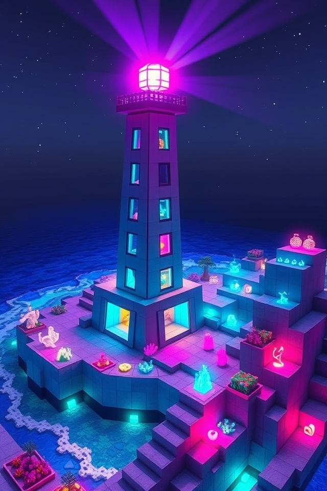 neon lighthouse with redstone
