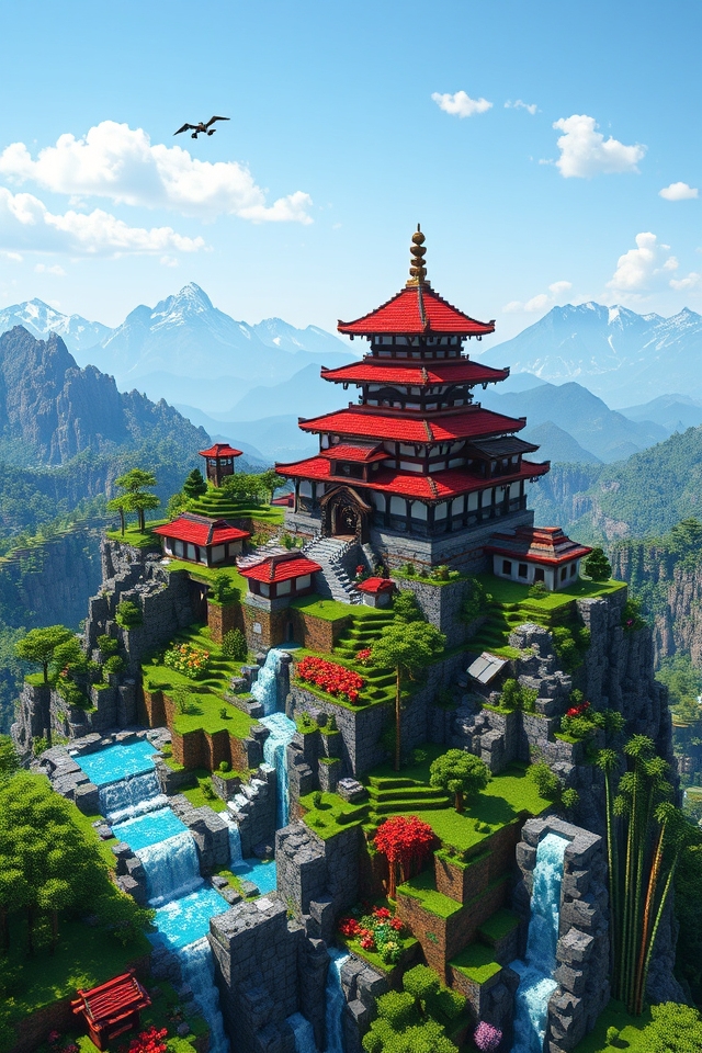 ornate japanese mountain castle
