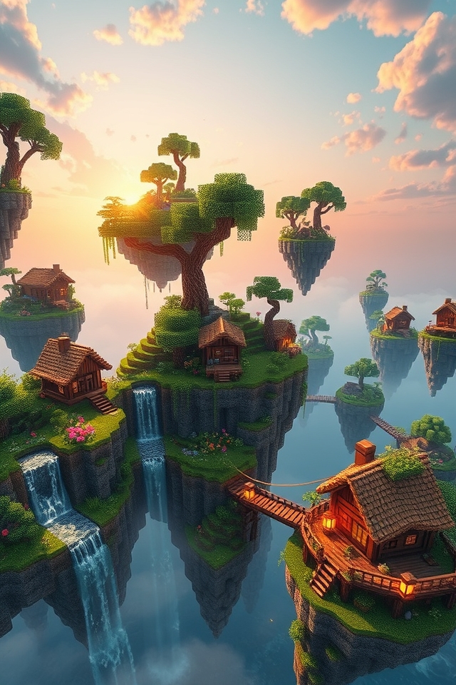 serene interconnected floating islands