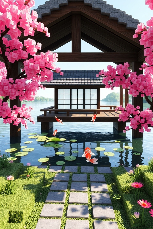 serene japanese fishing pavilion
