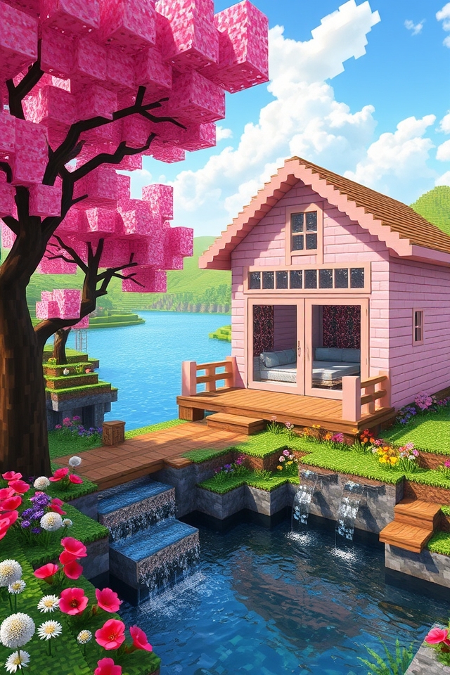 serene riverfront cherry blossom retreat