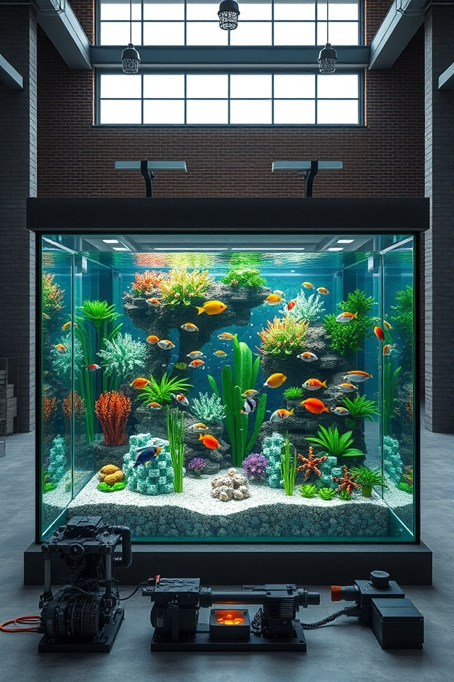 sleek industrial aquarium design