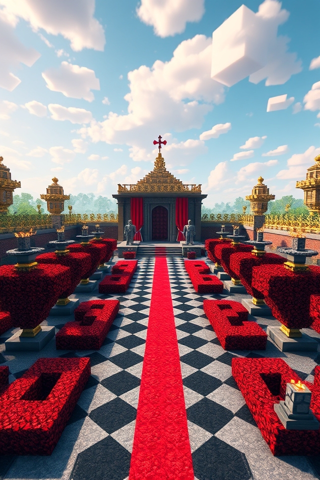 sprawling red black courtyard