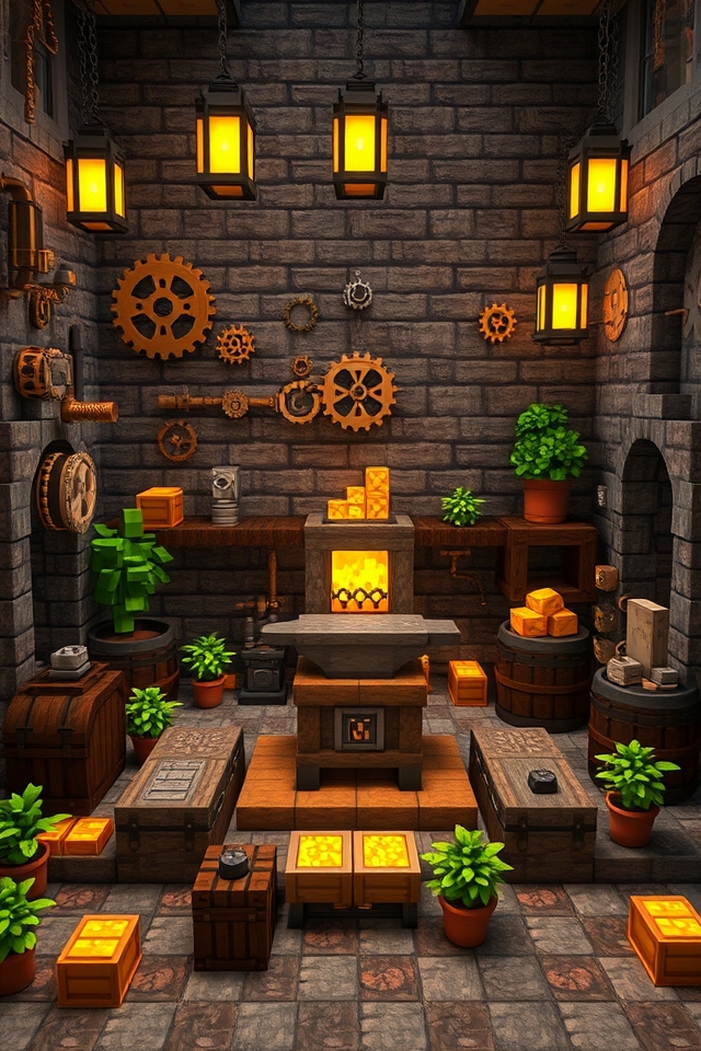 steampunk inspired industrial crafting space