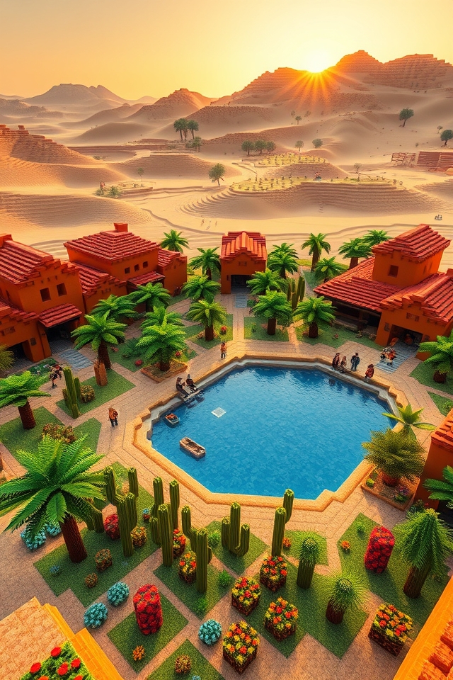 vibrant desert village oasis