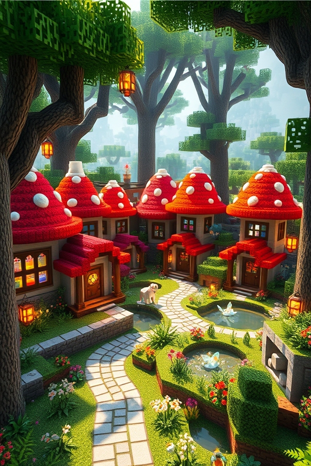 vibrant enchanting mushroom settlement