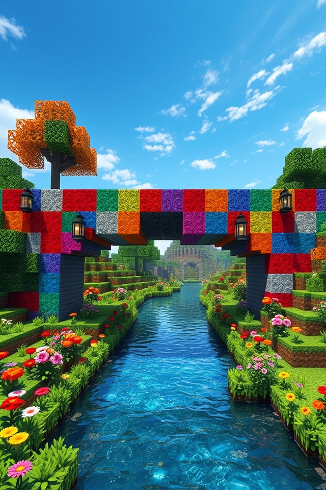 vibrant patchwork quilt bridge