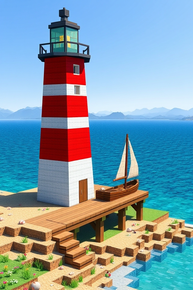 vibrant striped lighthouse beauty