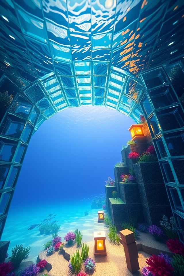 vibrant underwater glass bridge