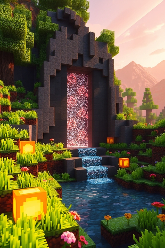 waterfall framed nether portal