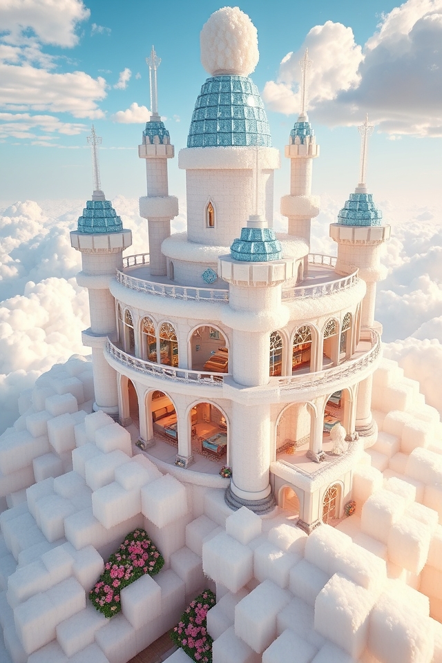 whimsical elevated cloud fortress