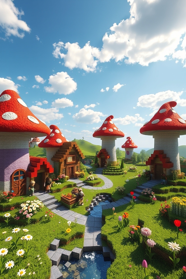 whimsical mushroom village adventure
