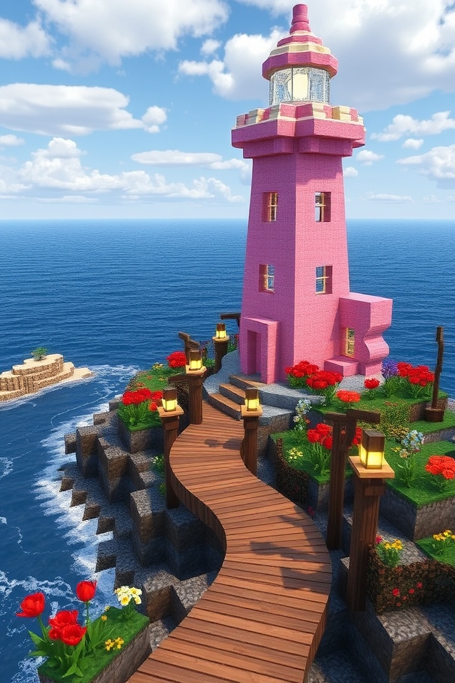 whimsical pastel colored lighthouse