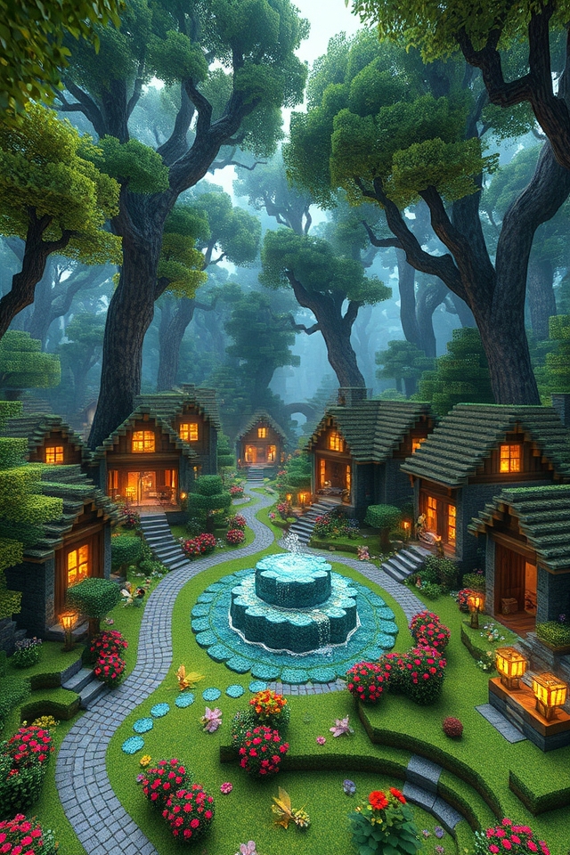 whimsical village among nature