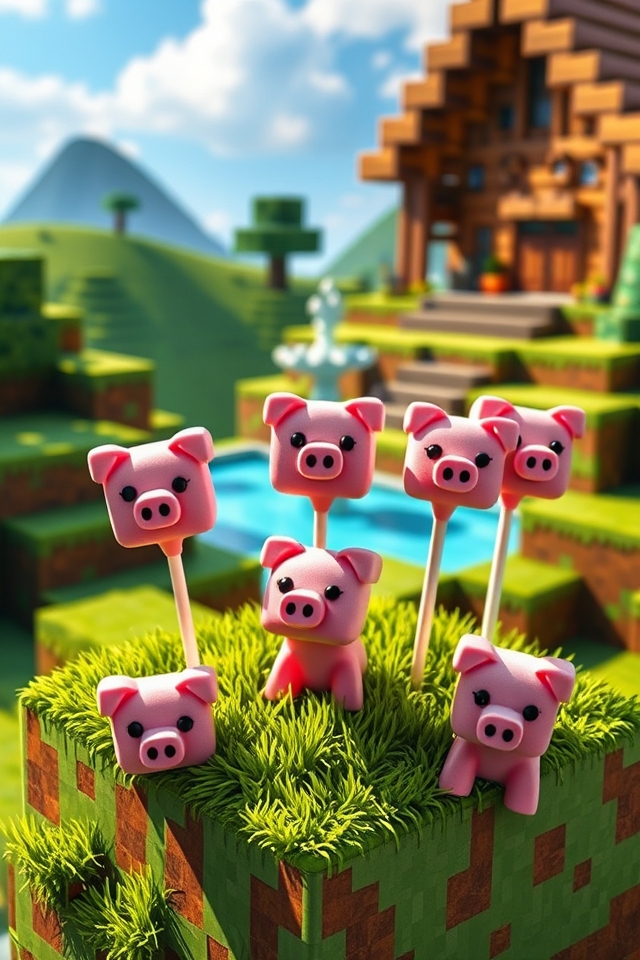 adorable minecraft pig cake pops