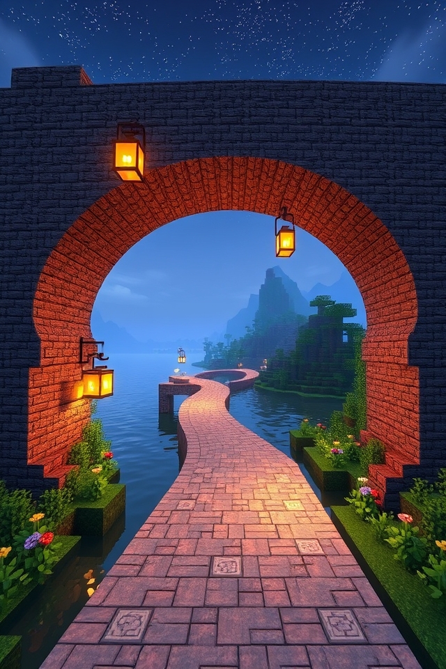 charming cobblestone bridge lanterns