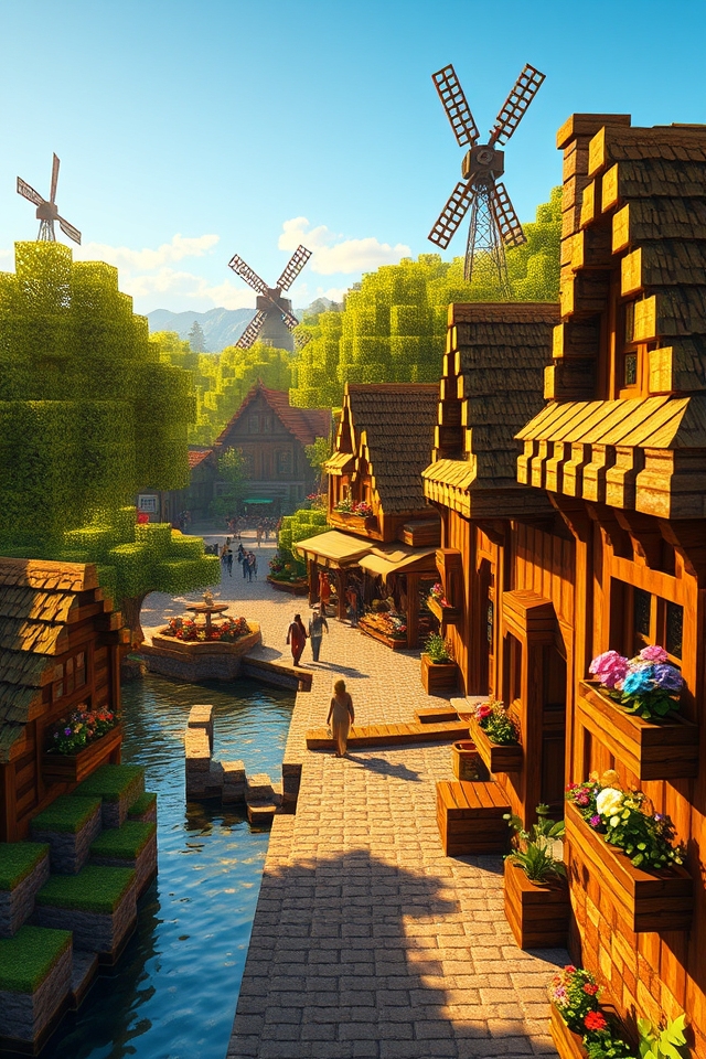 charming pixelated village scene