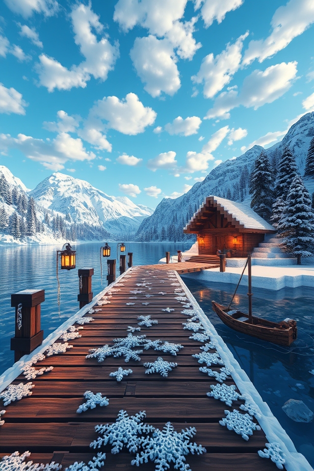 charming snowy alpine dock