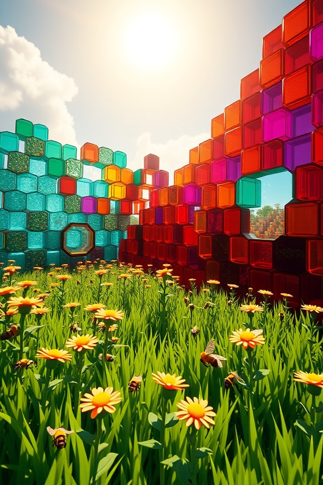 colorful glass bee farm