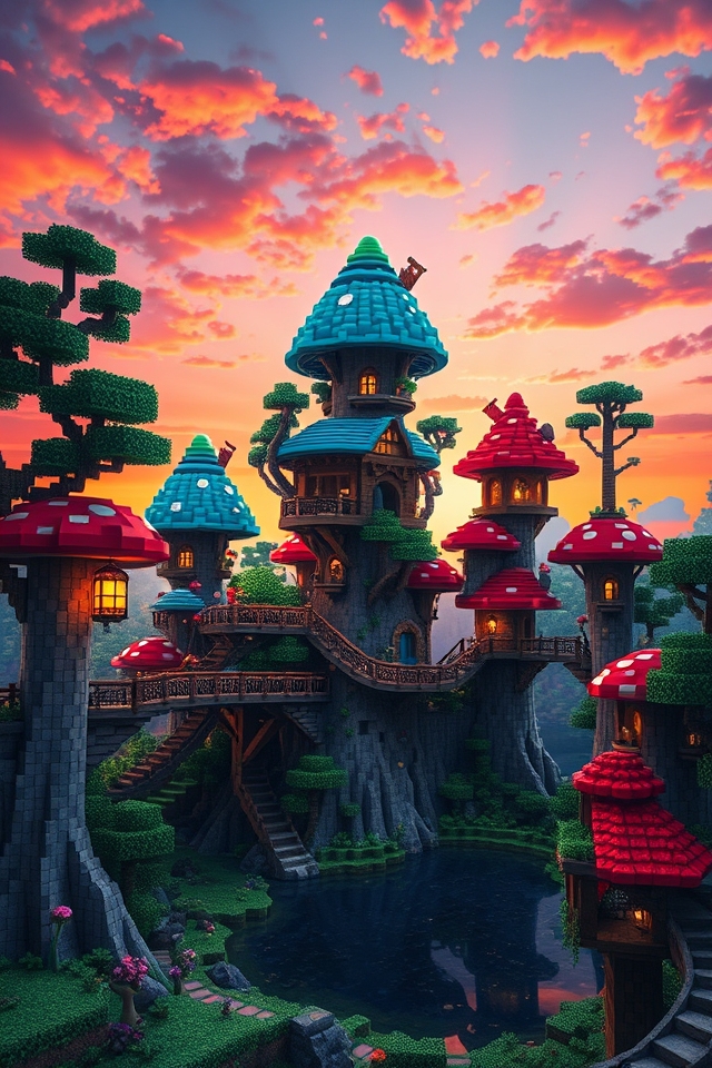 colorful treehouse with vines