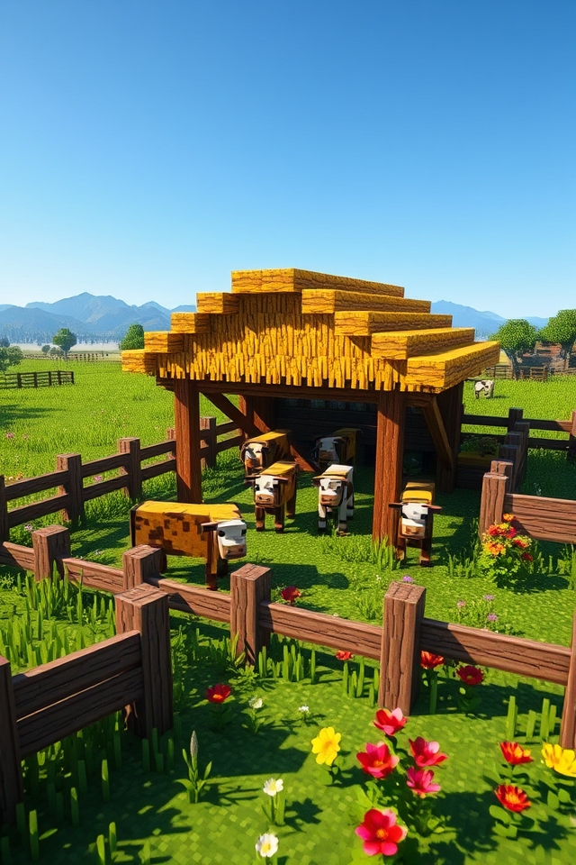 cozy thatch roofed cattle sanctuary
