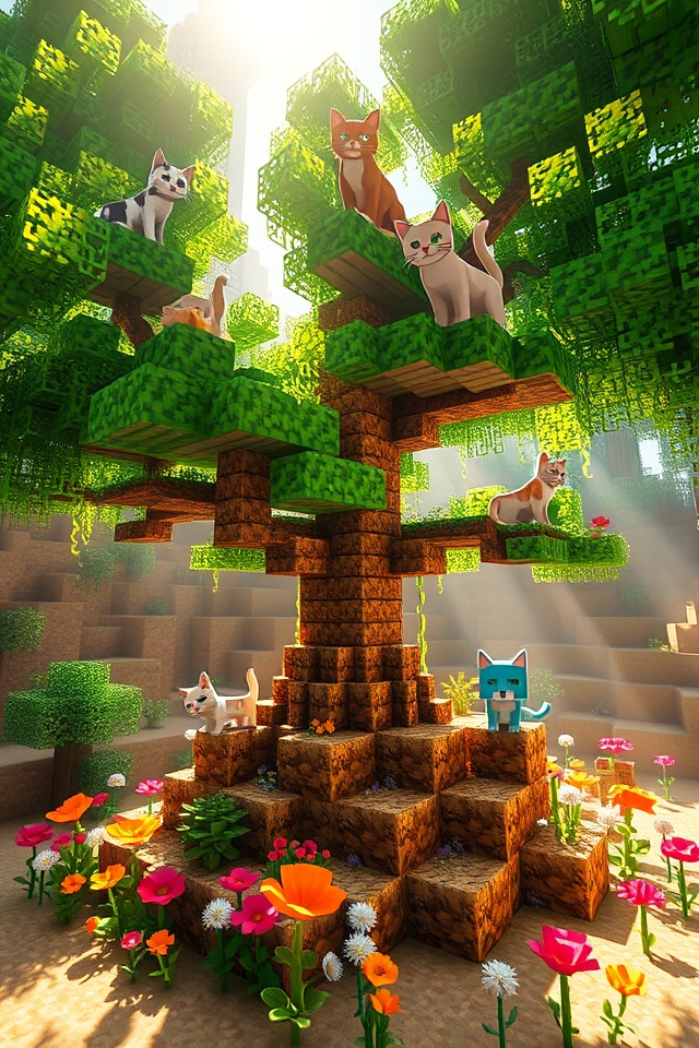 creative minecraft inspired cat tree