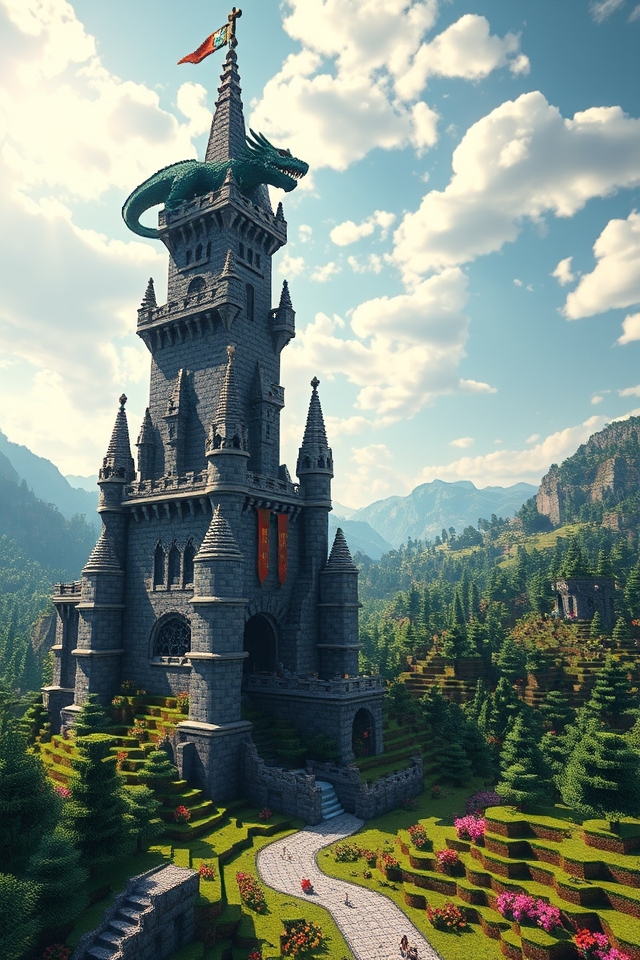fantasy castle with dragon
