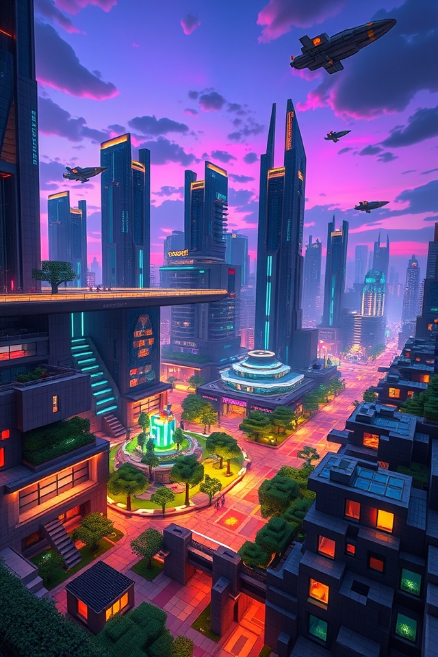 futuristic city with technology