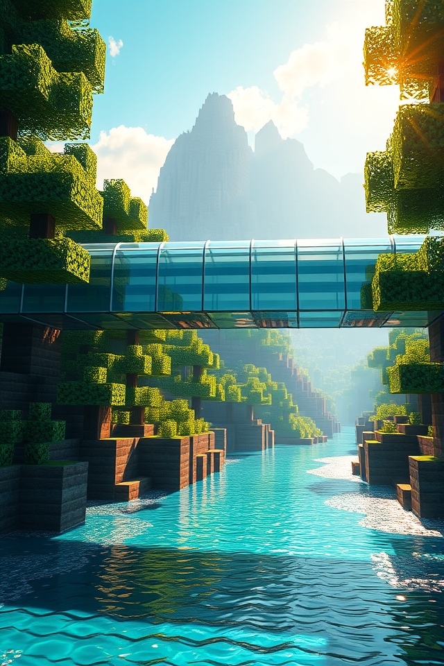 futuristic floating glass bridge