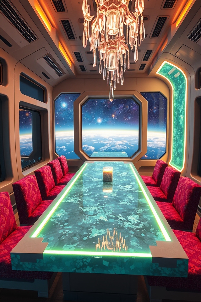 futuristic sleek metallic dining