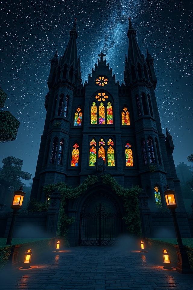 gothic mansion with graveyard