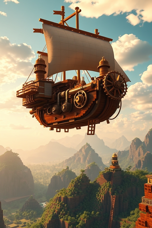 intricate steampunk airship design