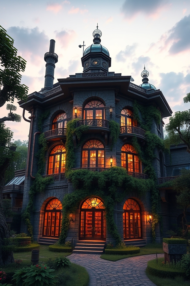 intricate steampunk library design
