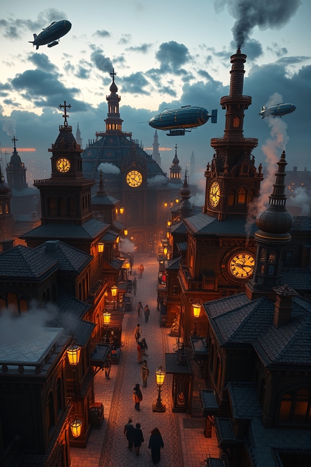 intricate steampunk urban hub