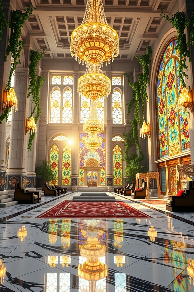 lavish ballroom with chandeliers