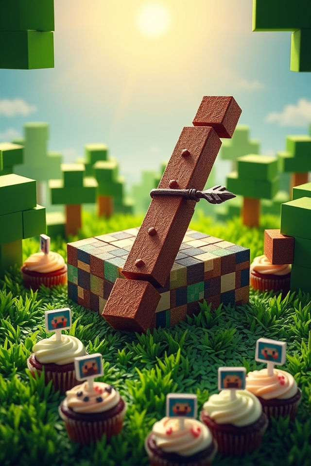 minecraft themed bow and arrow cake