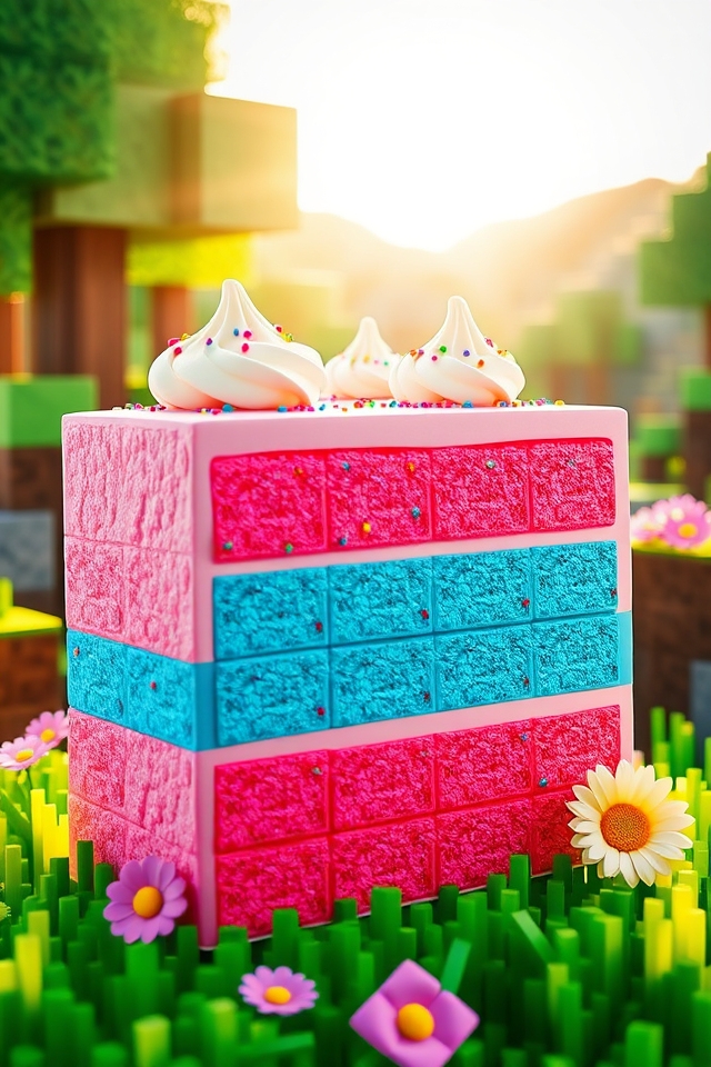 minecraft themed colorful cake