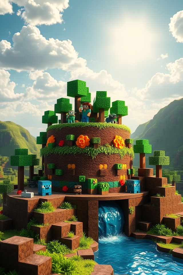 minecraft themed layered cake