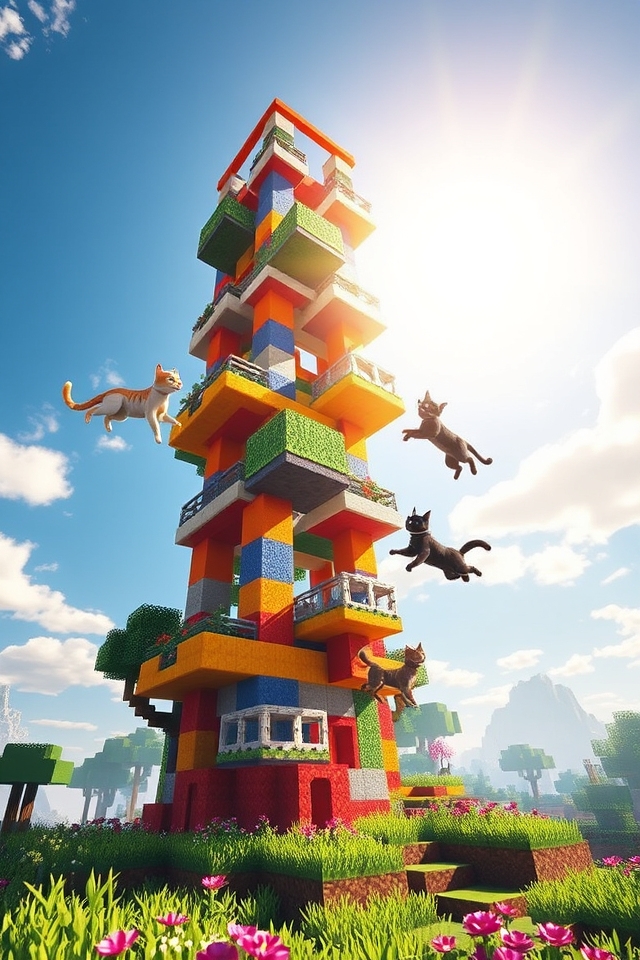 pixelated feline climbing paradise