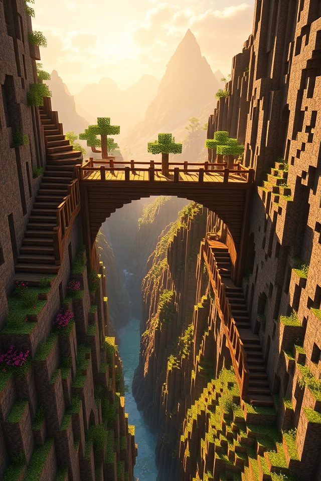 rustic cliffside wooden bridge