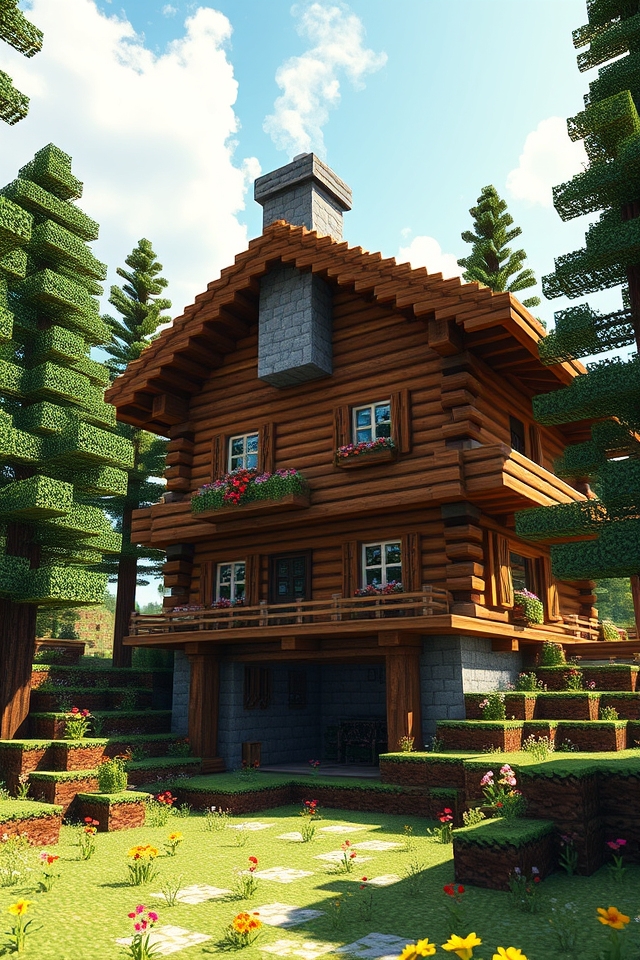rustic multi level log retreat